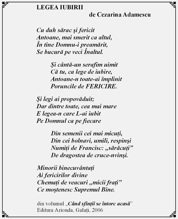 Cezarina Adamescu - poezia „ Legea iubirii ”