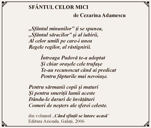 Cezarina Adamescu - poezia „ Sfântul celor mici ”