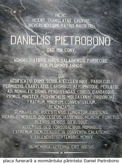 placa funerară a mormântului părintelui Daniel Pietrobono