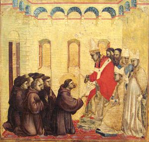 Giotto - Papa aprobând «Regula» Ordinului Franciscan