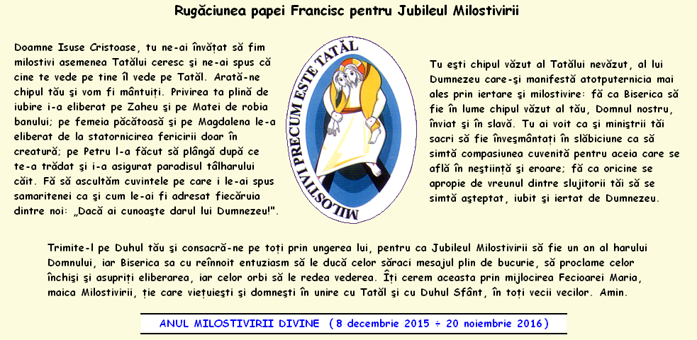 rugăciunea papei Francisc pentru Jubileul Milostivirii